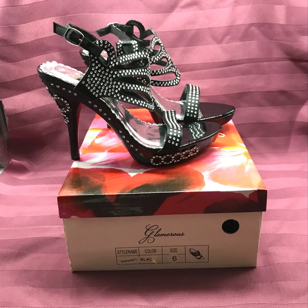 *NEW* Glamorous Rhinestone Black High Heel Platform